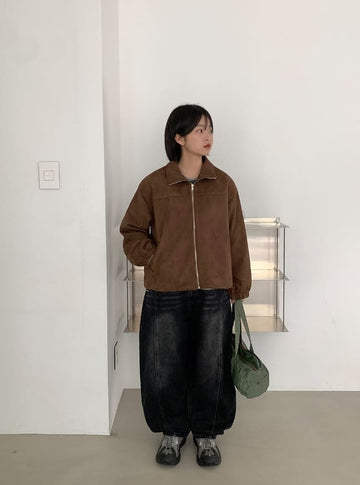 Hufenly Collar Suede Jacket